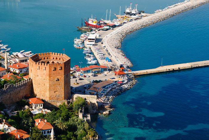 castle of Antalya and many home located around it.