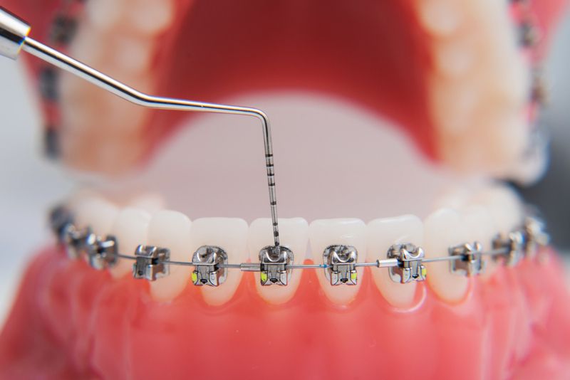doctor is aligning the dental braces of patient